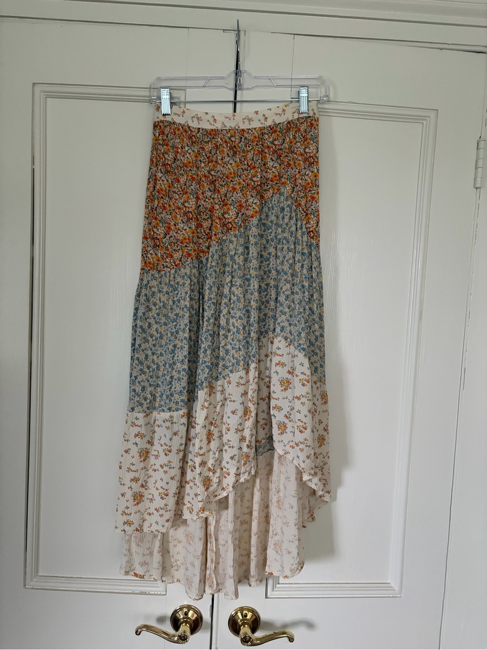American Eagle Outfitters Floral Patchwork High-Low Skirt - Orange, Blue, Cream